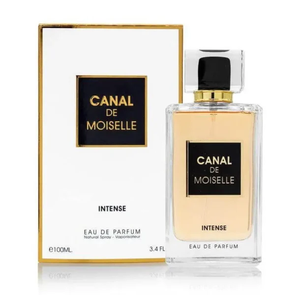 Canal De Moiselle Intense Eau de parfum by Fragrance World. Discover its unique bottle design and long-lasting fragrance. Shop now