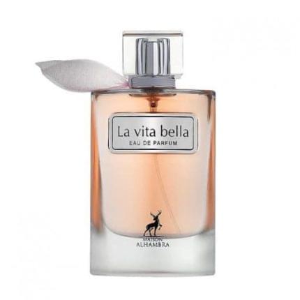 La Vita Bella by Maison Alhambra. Experience the timeless blend of floral and fruity notes with this high-quality luxury fragrance